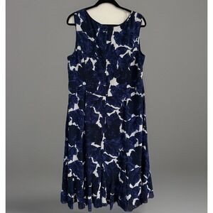 NWT Talbots Floral Print Sleeveless Midi Dress Blue And White Women's 16W